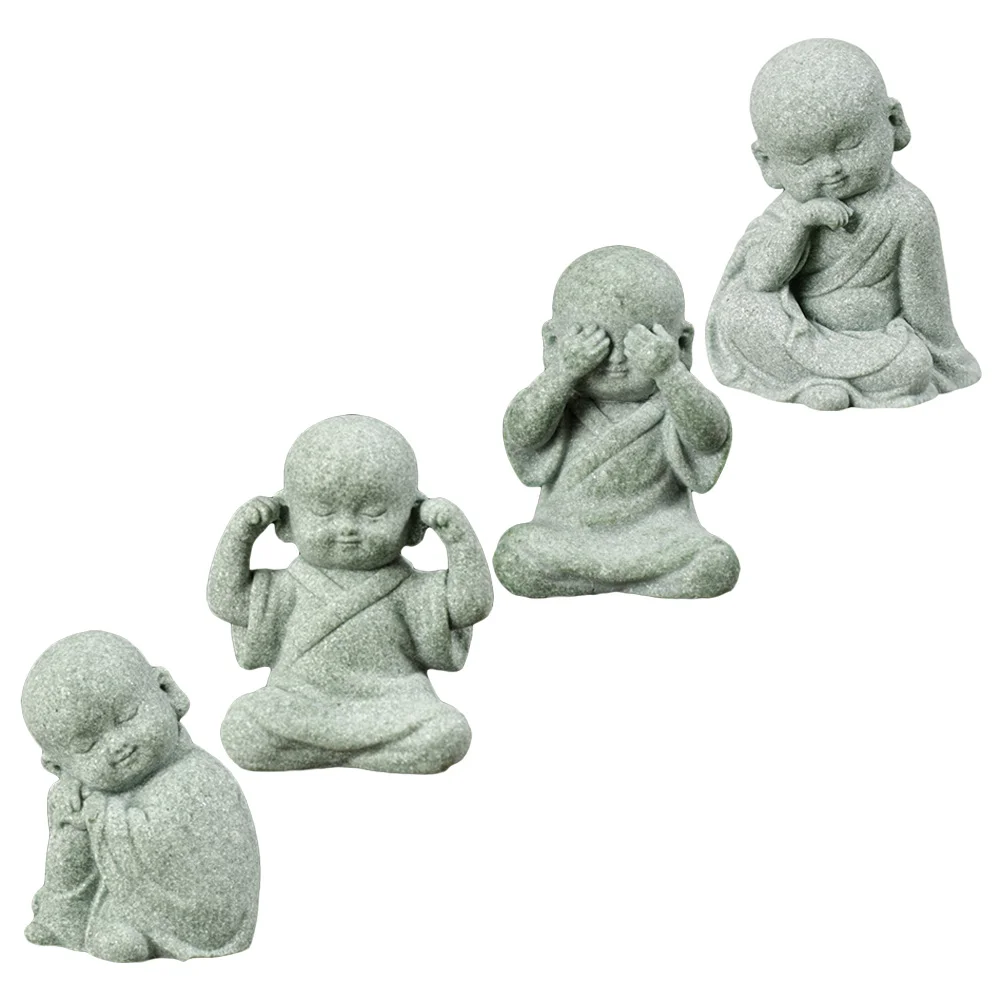 4 Pcs Zen Style Decor Desktop Monk Statue Little Figurine Mini Statues Ornaments