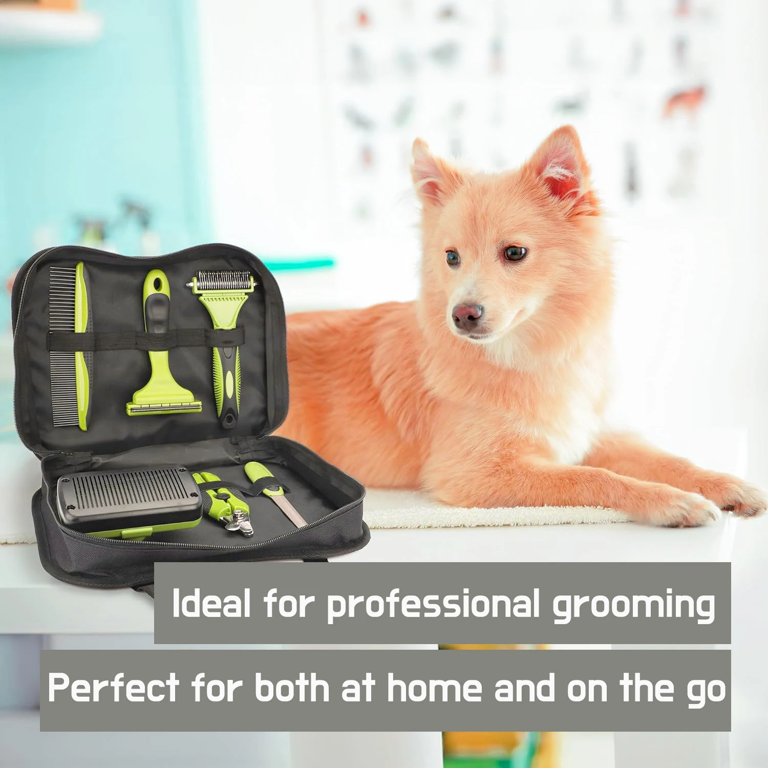 Professional Dog Brush Grooming Set for Dogs & Cats Grooming Set 6 Pieces Cat massage Brush, Dematting Brush, Undercoat Brush