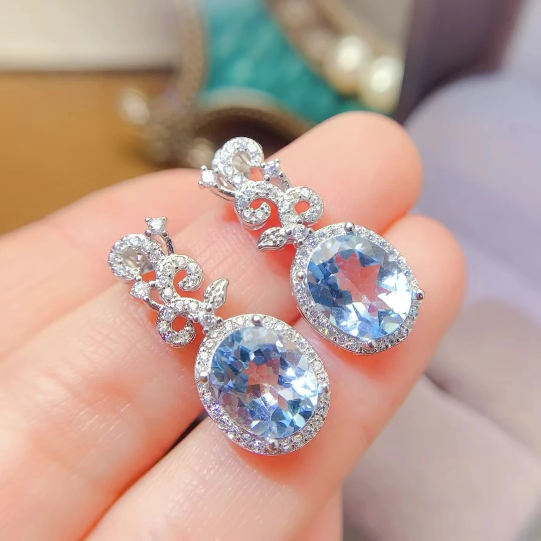 

Affordable Luxury 925 Silver Drop Earrings 8mm*10mm Natural Amethyst Citrine Topaz Earrings with 18K Gold Plating