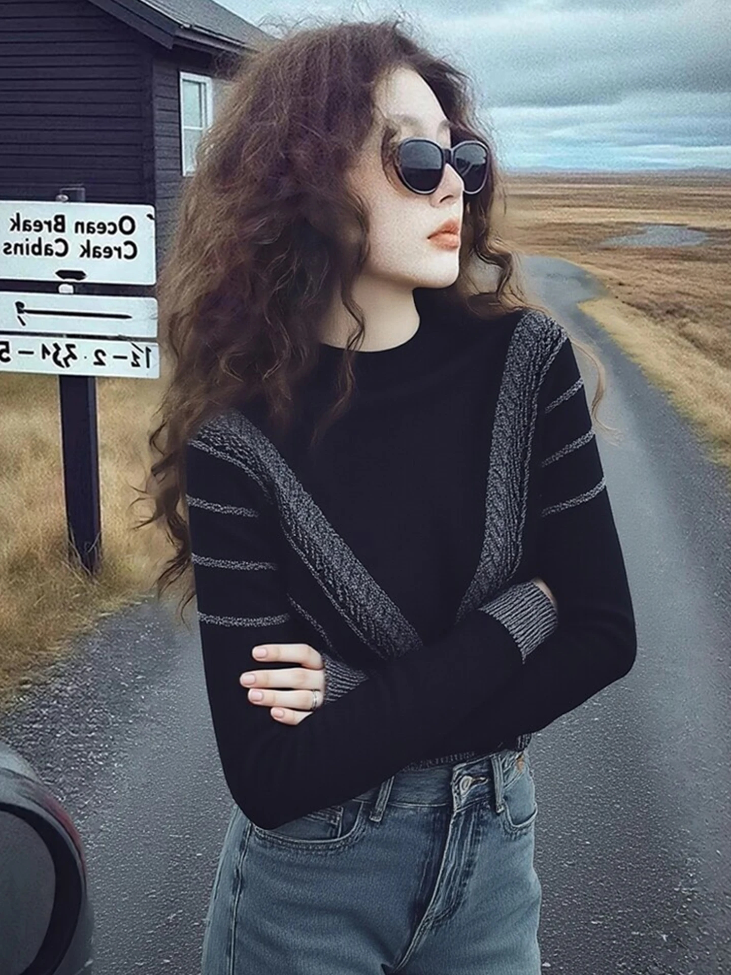 

Faionable Long Sve Crew Ne Knitwear Women's Skin-friendly Base Layer irt Sli Trendy Design Commute Sle Knitted...