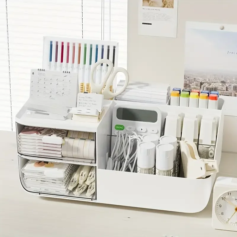 

Cream Multi-Layer Stackable Drawer Organizer Storage Box Pen Holder Desk Accessories Office School Supplies