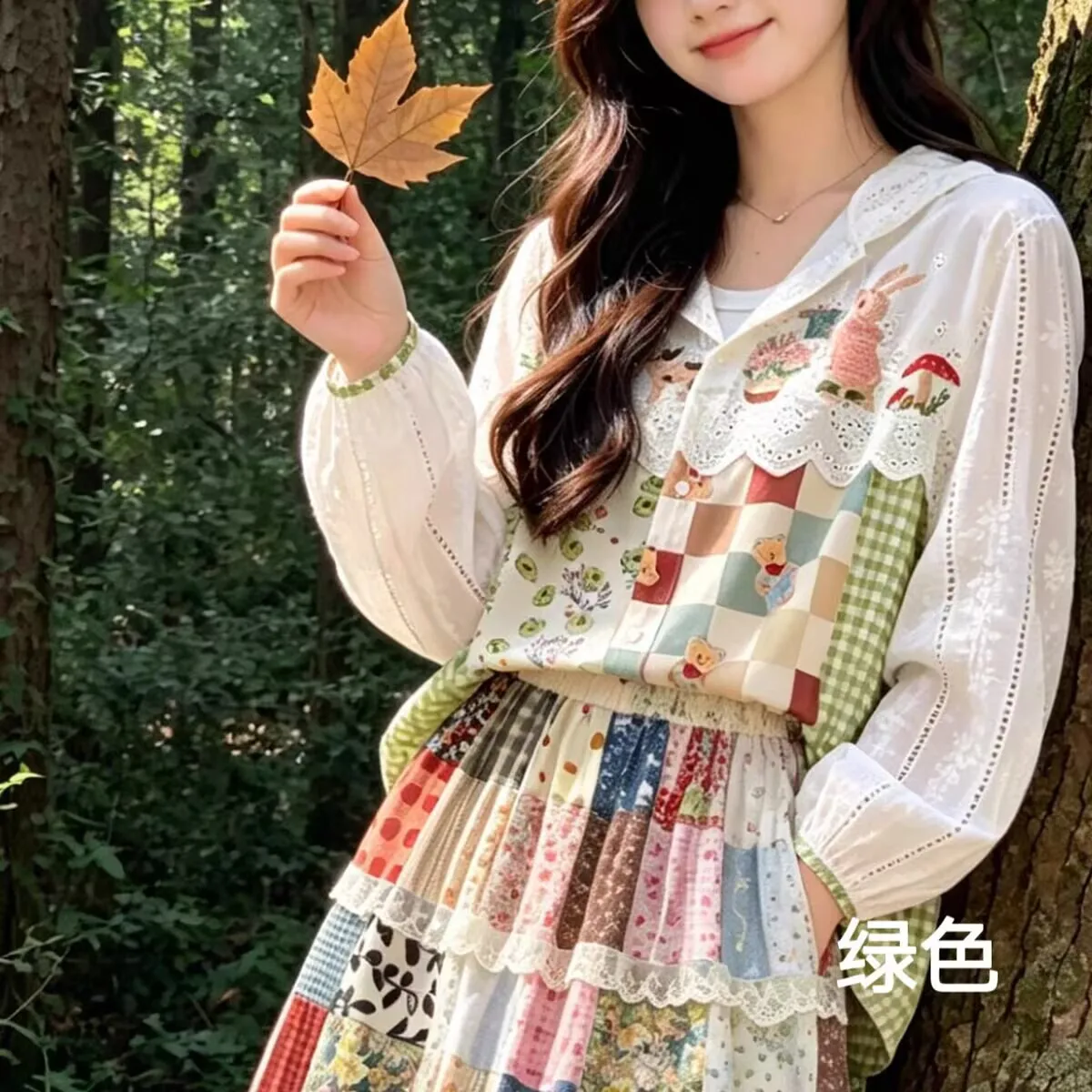 

Japanese Mori Girl Vintage Cotton Rabbit Embroidered Shirts Blouses for Women Victorian Long Sleeve Tops Outer Wear