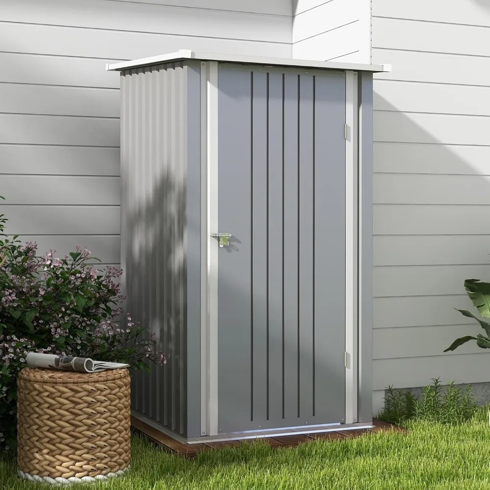 3x3 FT Metal Storage Shed, Small Outdoor Shed with Lockable Door and Sloping Roof, for Backyard Garden Patio, Grey