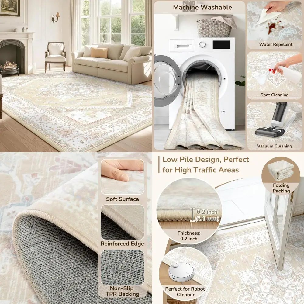 

BESTSWEETIE 8x10 Area Rugs for Living Room Washable Non Slip Carpet Low Pile Soft Vintage Print Pattern Rug for Bedroom Dining R