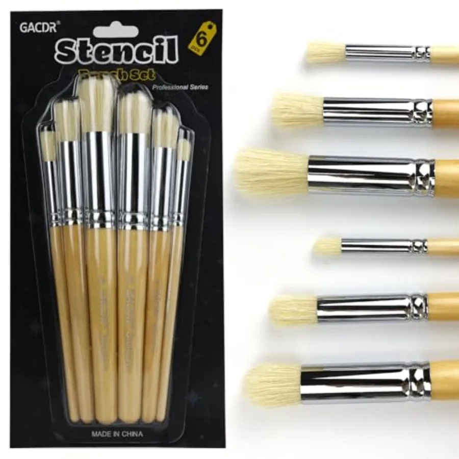 

Wooden Stencil Brush Set, 6 Pieces Natural Hog Bristle Dome Stencil Brushes for Painting On Wood Wall, Stencil Projects, Card M