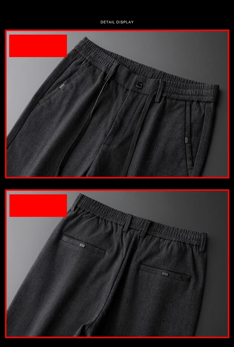 Hochwertige Herren-Herbst-Winter-Hose, Business-Stretch, Dick, Slim Fit, Arbeitshose mit Elastischem Bund, Gebürstet, Schwarz, Grau, Casual-Hose für Männer – Detail 16