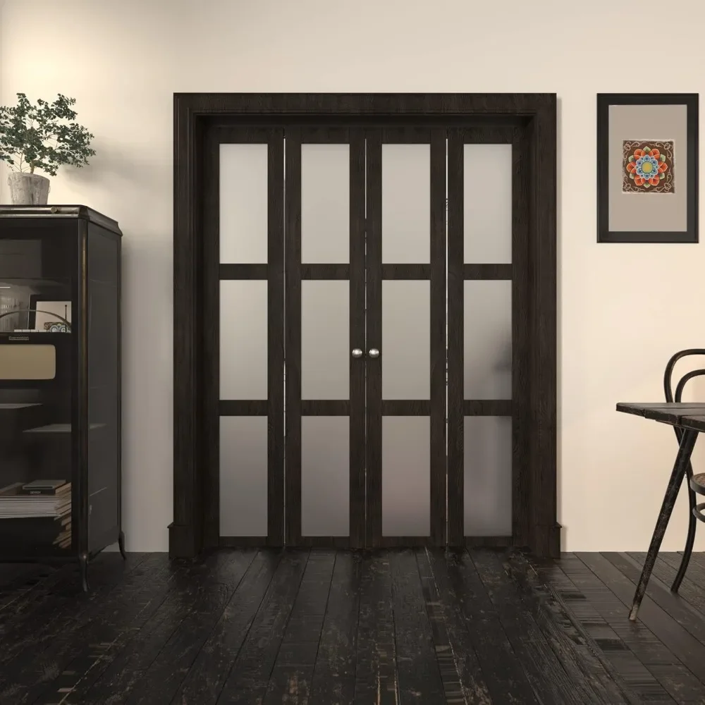 

Bi-Fold Doors, for 60"x 80" (Double 30" X 80" Doors) Opening, 3-lite Tempered Frosted Glass Panel, Bi-Fold Doors
