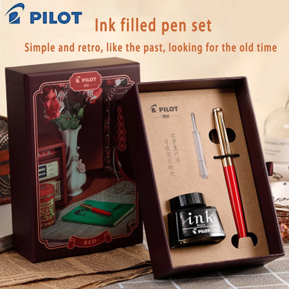 

Japanese PILOT Pen AMS-17G 22K Gold Coated Ink Filled Student Calligraphy Pen Retro Nostalgic Gift Box Set F Nib Ink Pen