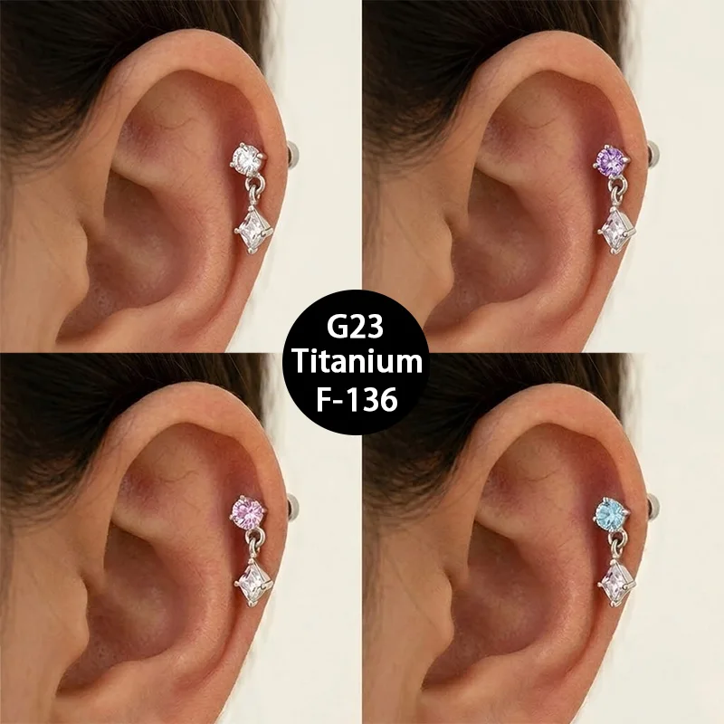 G23 Gemstone Earring Radiant Geometric Gemstone Design Sparkling Stud Women Adult Sophisticated Beautiful Pendant Earrings