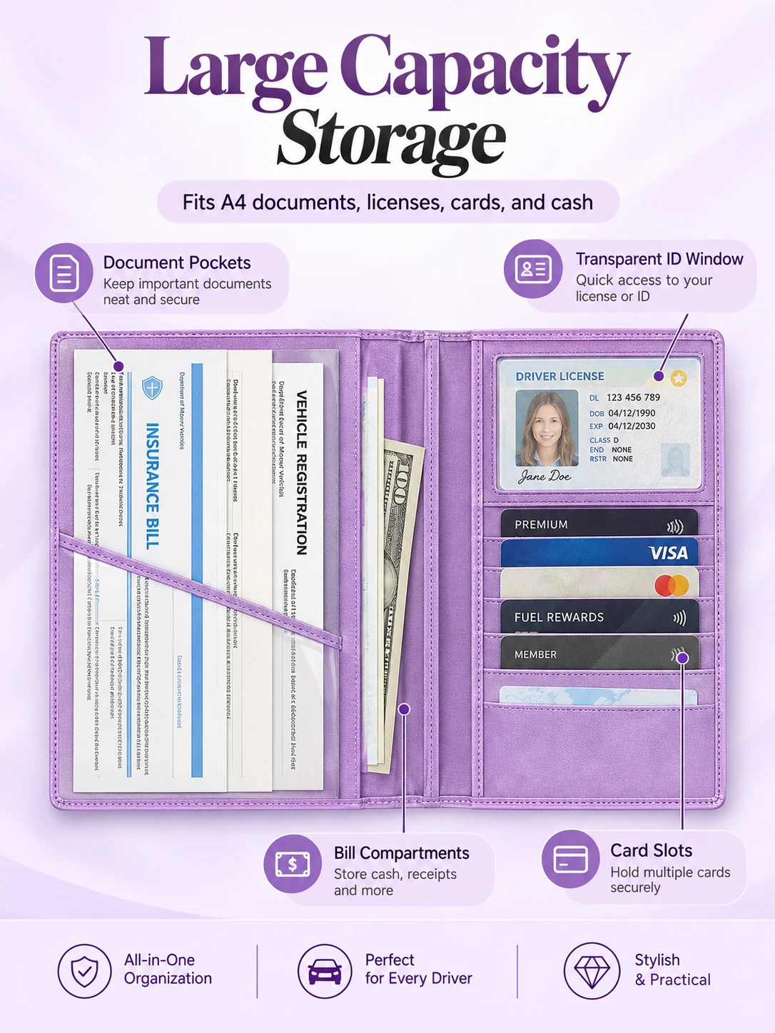 Car Document Holder PU Leather Vehicle Registration Organizer Auto License Insurance Card Wallet Case Car Accessories