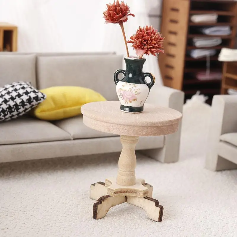1:12 Dollhouse Miniature Coffee Table Small Round Table Original Wood Table Furniture Home Model Decor Toy Accessorie view 2