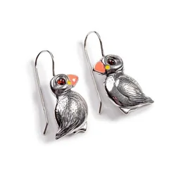 Lovely Puffin with Enamel Earrings