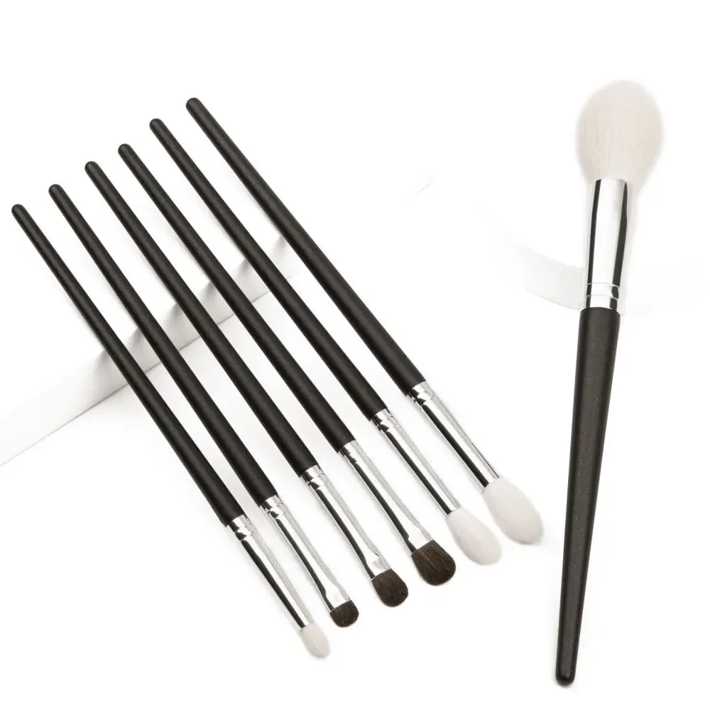 SHINEDO 7Pcs Tapered Crease Blending Goat Horse Hair Pencil Angled shader Eyeshadow Cosmetic Kit Highlighting  Makeup Brushes