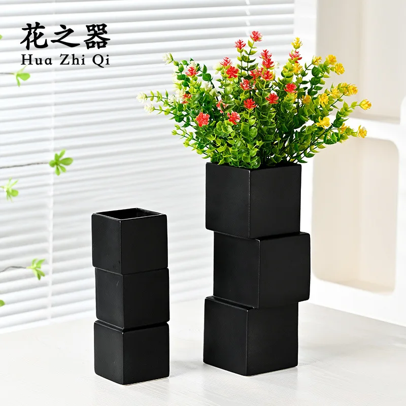 

High-grade Ins Art Vase Ornaments Light Luxury Geometric Misplaced Ceramic Flower Flower Arranging Restaurant Wine Cabinet Hallw