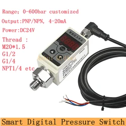 Pressostato digitale intelligente industriale regolabile 4-20mA NPN 0-600 bar pressostato compressore d'aria per idraulico meccanico