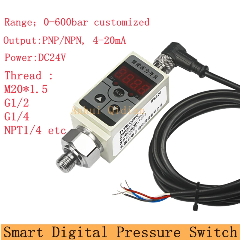 4-20mA NPN Adjustable Industrial Smart Digital Pressure Switch 0-600 bar Air Compressor Pressure Switch for Mechanical Hydraulic