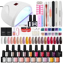 Juego de esmaltes de uñas de Gel profesional, colores 20/8, lámpara LED UV de 36W, herramienta de decoración de uñas, Kit de barniz de Gel semipermanente