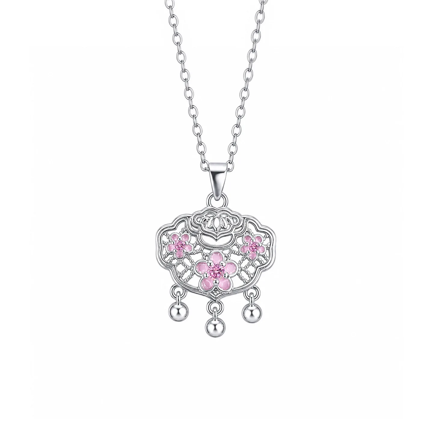 925 Sterling Silver Jewelry Crystal Flower Safety Lock Necklaces Pendants for Women Wedding Party Jewelry For Girls Friends Gift
