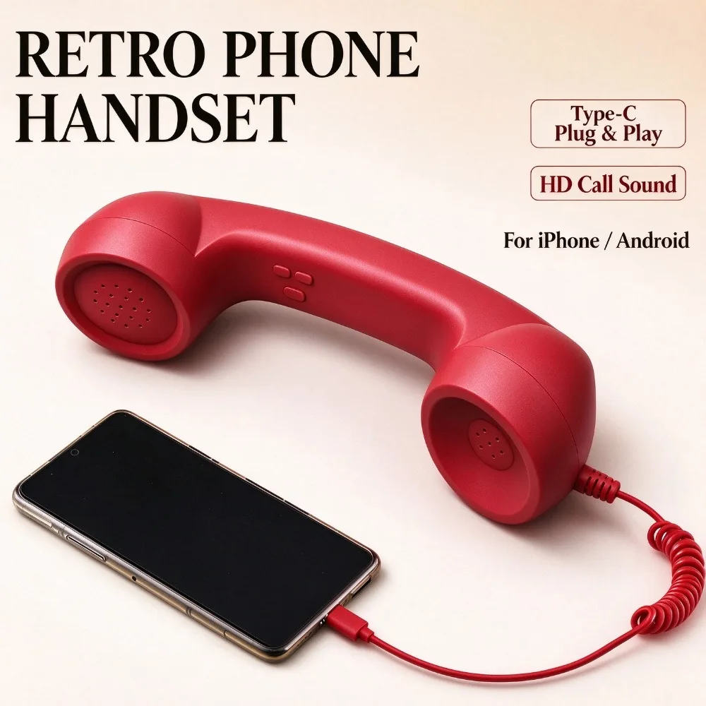 Retro USB-C Phone Handset New Handset Receiver For iPhone Android Vintage Fashioned Microphone Speaker Telephone Handset