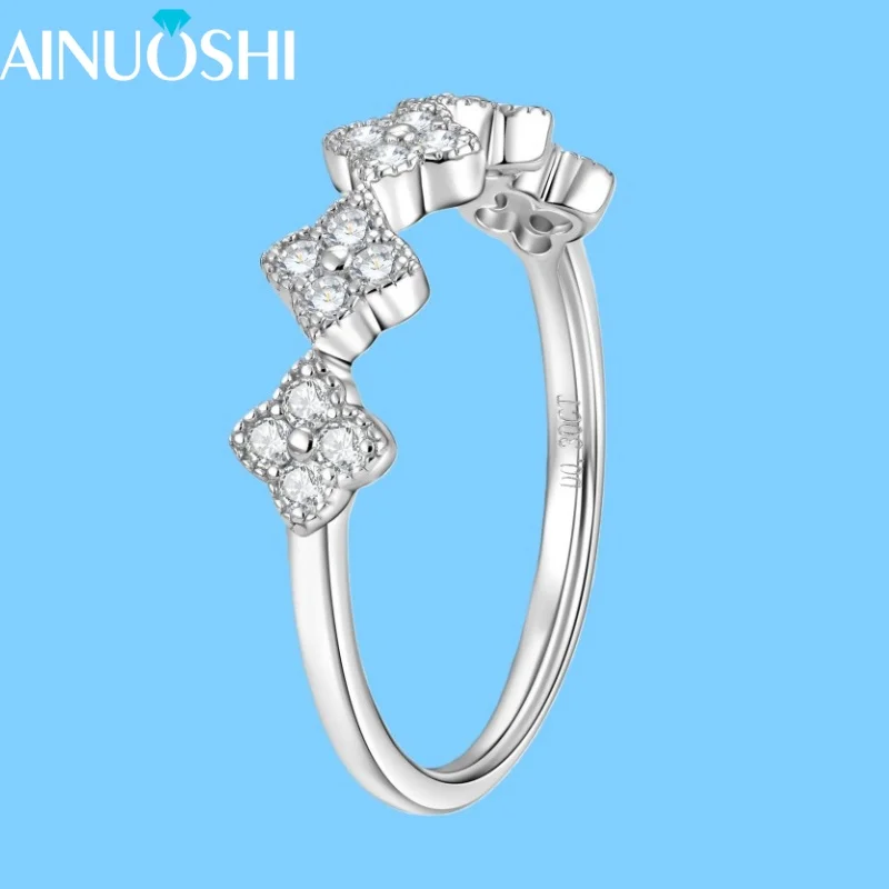 

AINUOSHI New D0.30CT Moissanite Ring for Women S925 Sterling Silver Stackable Clover Cluster Rings Female Luxury Jewelry Gifts