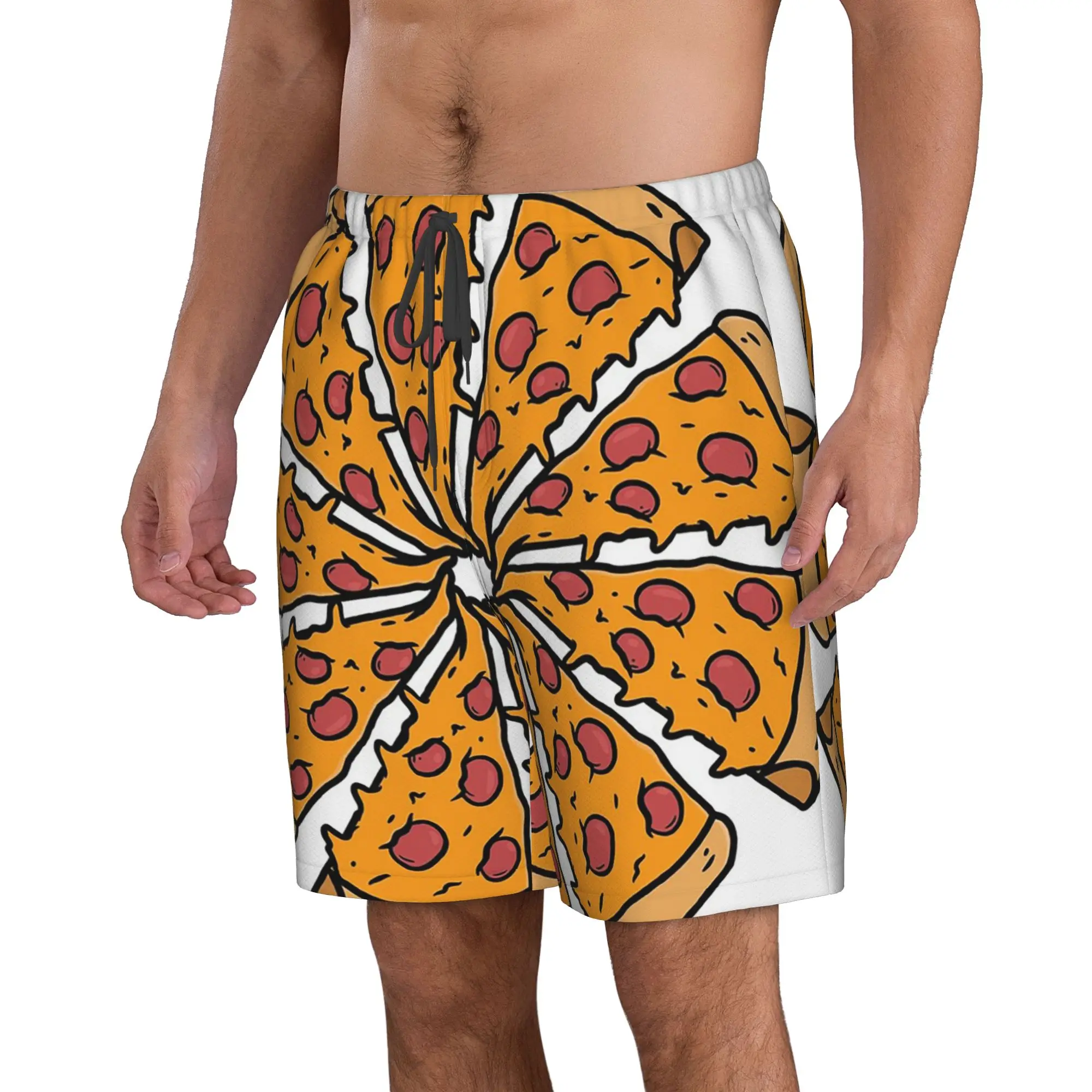 Pizza Covered in Round Meat Slices Trunks Beach Board Shorts Casual Quick Dry Swim Summer Men Pants
