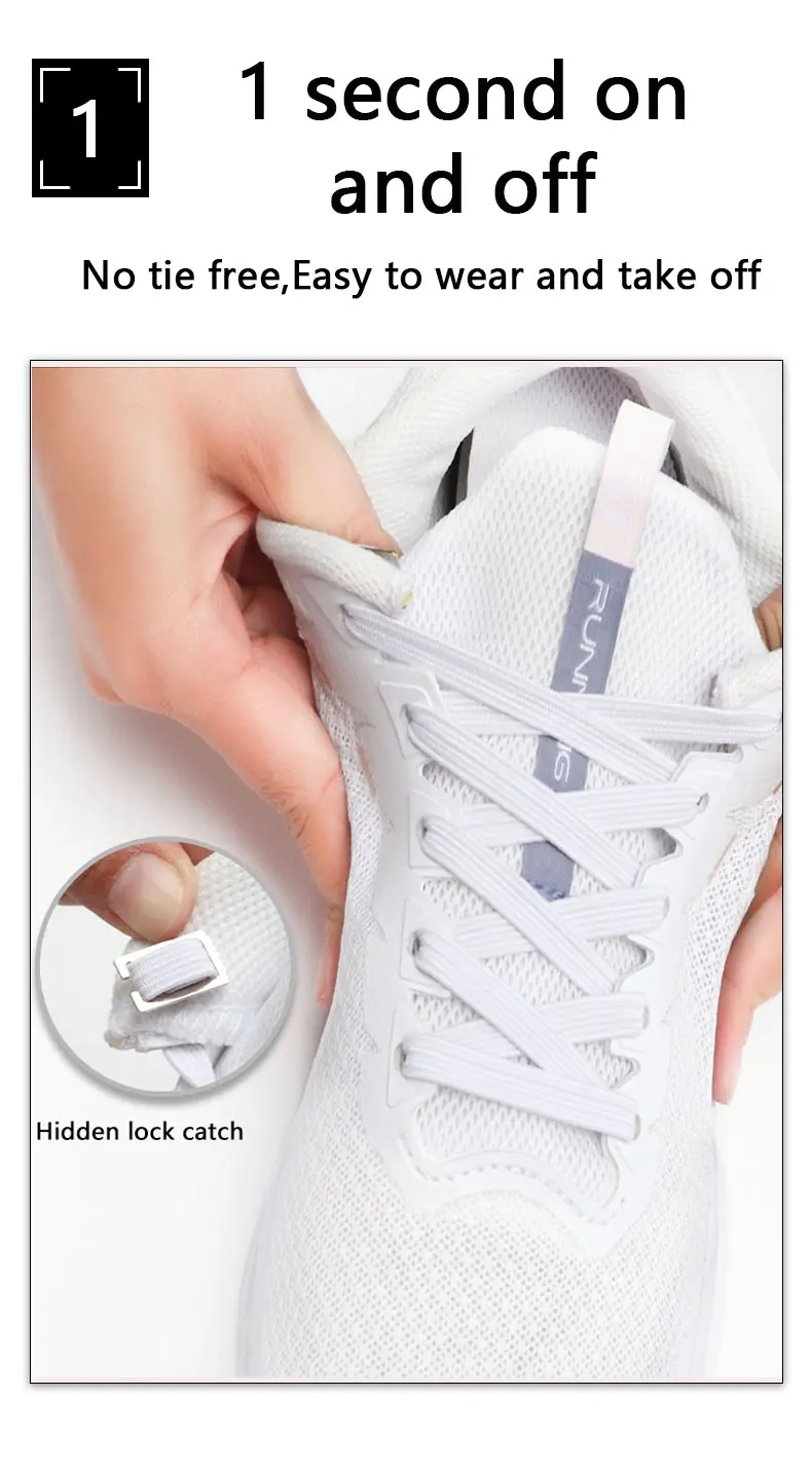 1 Paar elastische Schnürsenkel ohne Binden, flache Schnürsenkel-Verriegelungsklammern für Erwachsene und Kinder, Schnürsenkel ohne Binden für Turnschuhe. – Detail 3