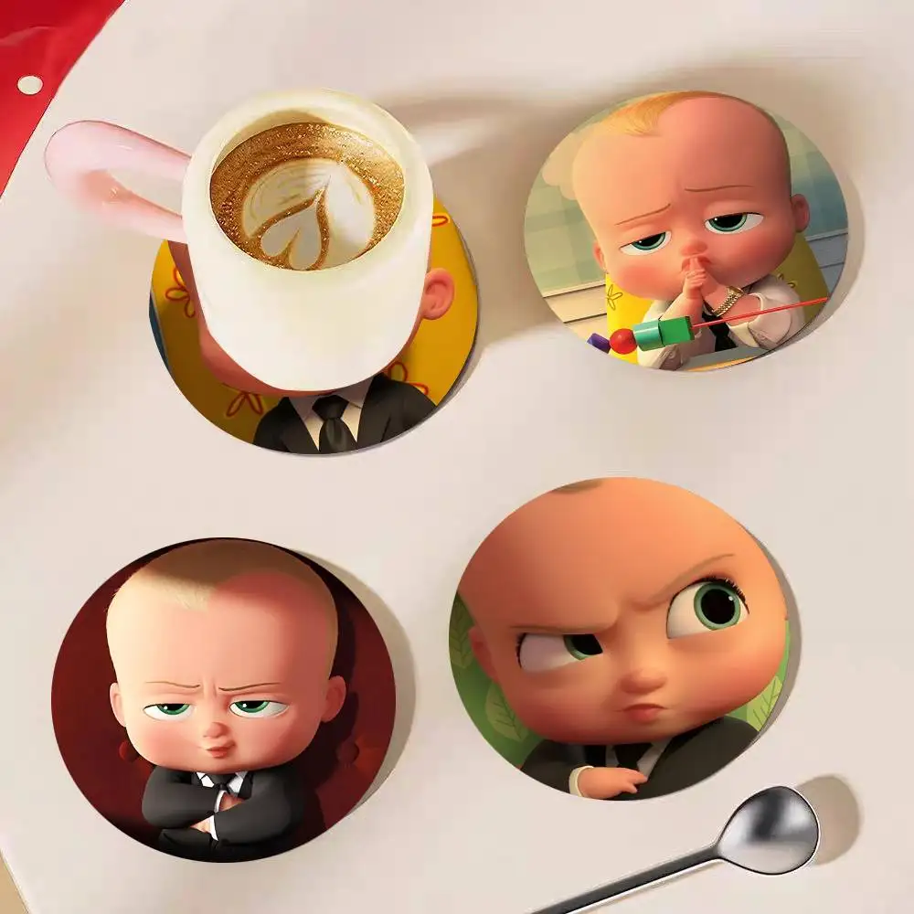 Posavasos Redondos de Madera con Diseño de la Película de Dibujos Animados El Patrón Bebé, Ideales para Restaurantes, Cafeterías y Hogar, Regalo para Fiestas