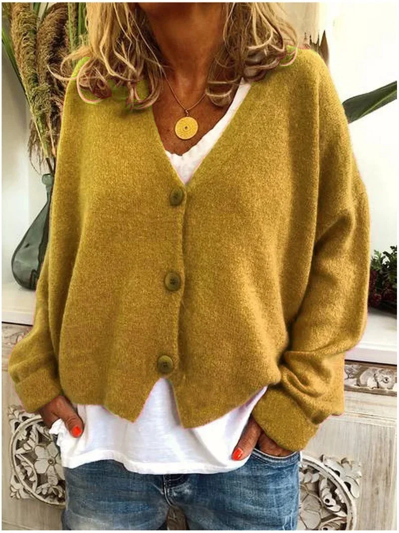 2024 autunno/inverno maglione Cardigan lavorato a maglia per le donne nuovo Casual tinta unita moda bottone stile sciolto