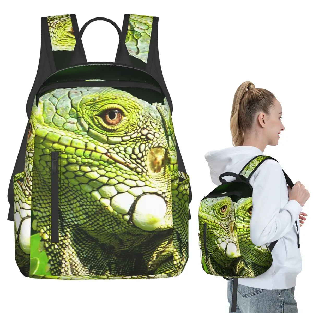 Realistic Iguana Lizard Green Reptile Backpack Student BookBag Kids School Bag Computer Shoulder Bags Boys Girls