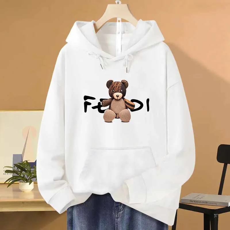 Women Bear Print Luxury Hoodies Vintage Retro Y2k Pullover Hooded Sweatshirt Female Designer Casual High Quality Trendy Clothing