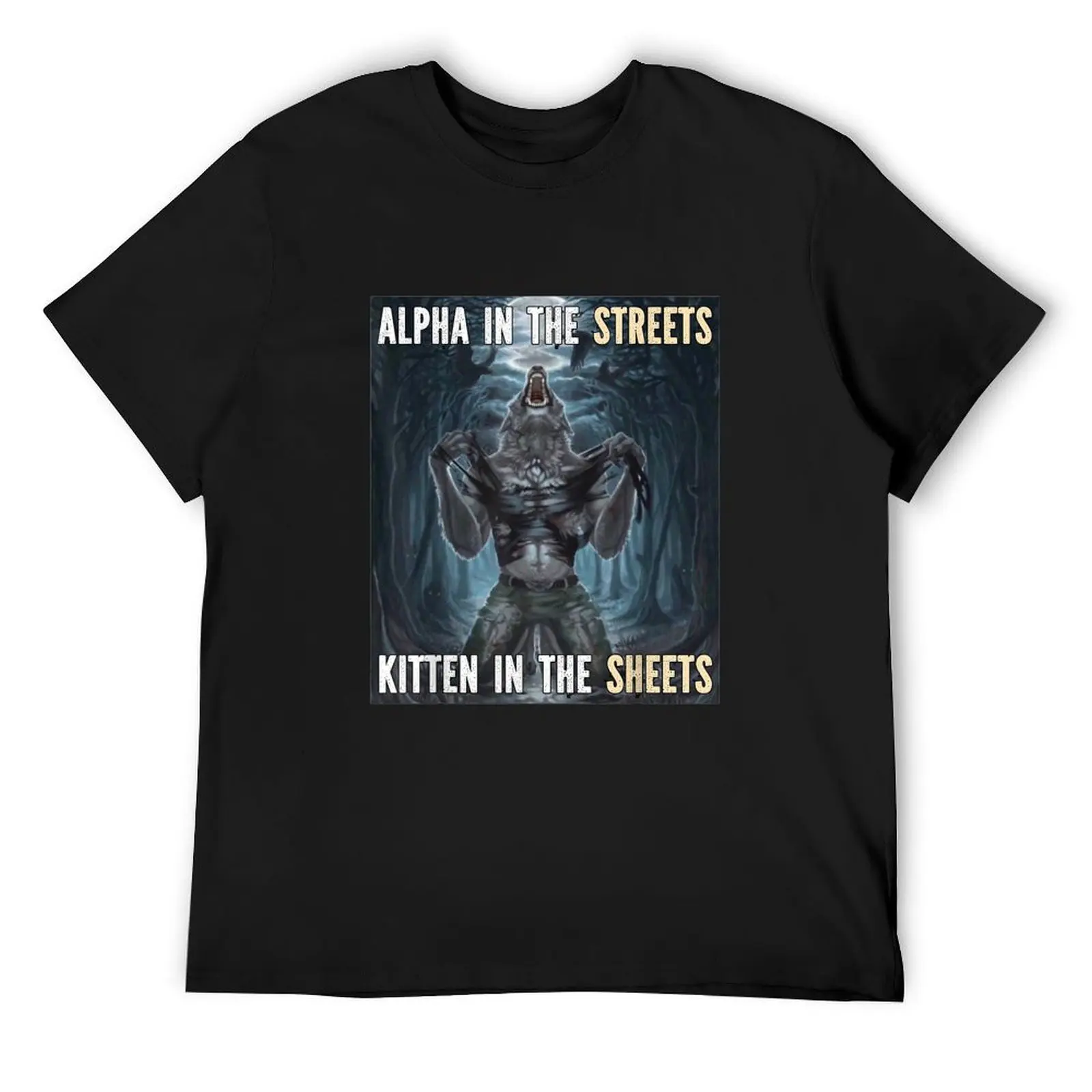 Alpha In The Streets Funny Cringe Werewolf Meme Wolf T-Shirt man t shirt valentines boutique clothes t shirt men 100℅ cotton