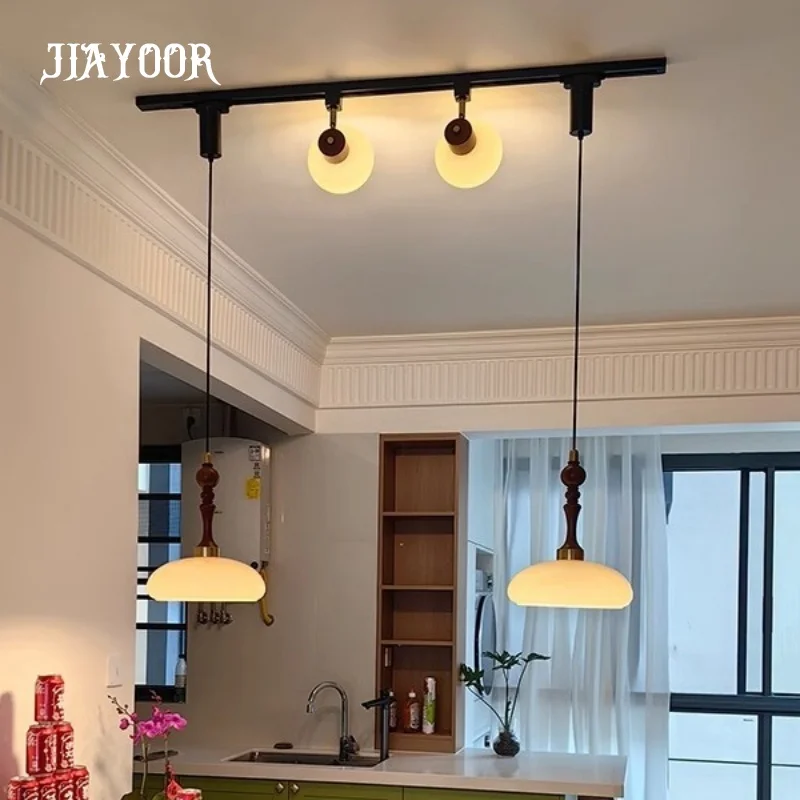 Middle ancient style restaurant movable track pendant lamp retro French cream style bar counter walnut colored lighting fixtures