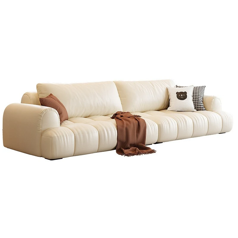 

Sofa French Cream Style Living Room Modern Light Luxury Marshmallow Straight Line Piano Keys Leather Sofa