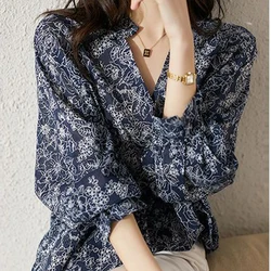 Spring and Autumn Woman Clothes Long Sleeve Shirt V-neck Oversize Fashion Lantern Sleeve Trend Elegant Chiffon Korean Niche Chic