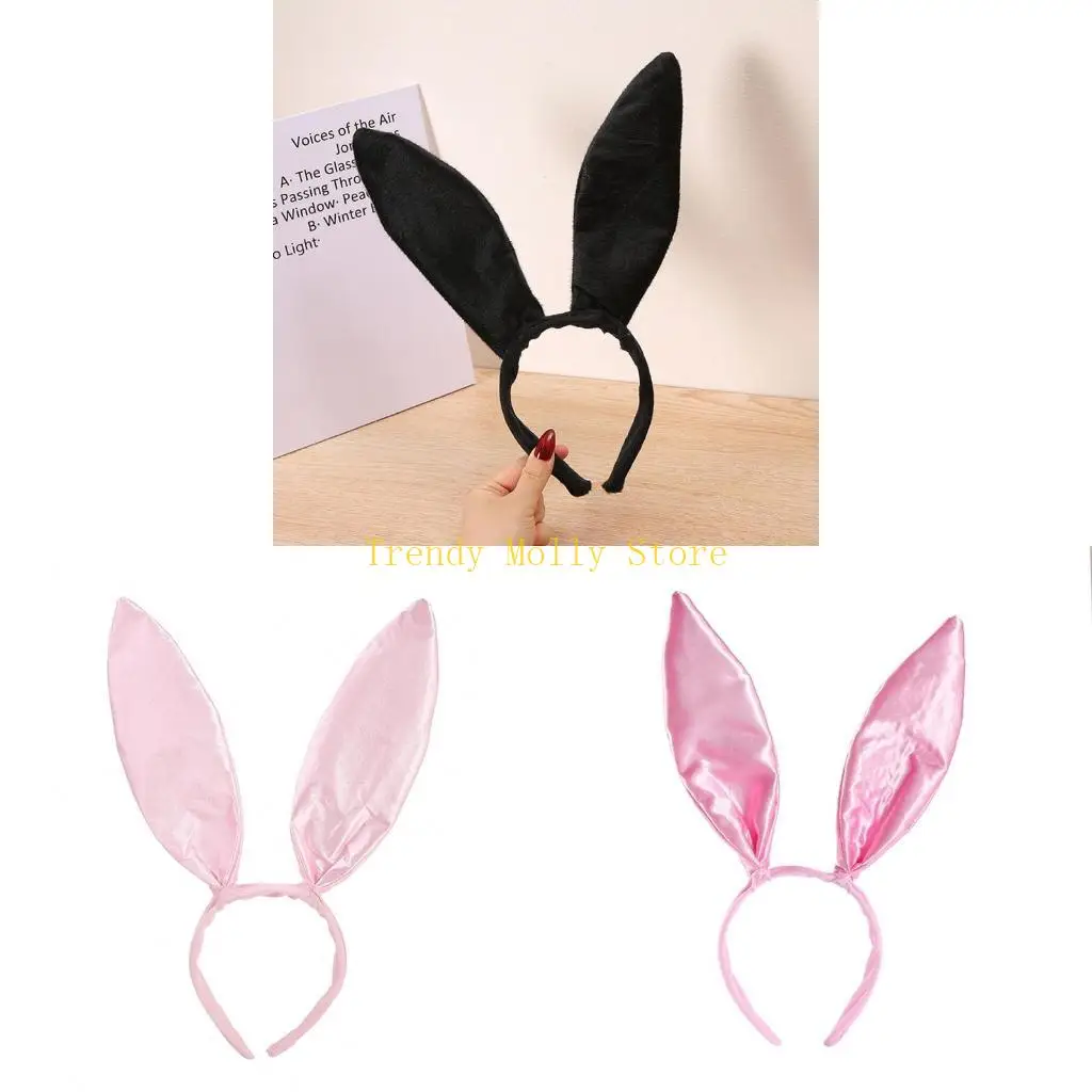 

N5KB Bunny Ear Satin Hair Hoop Sexy Masquerade Headband Bunny Cosplay Headband headpiece Hair Accessories
