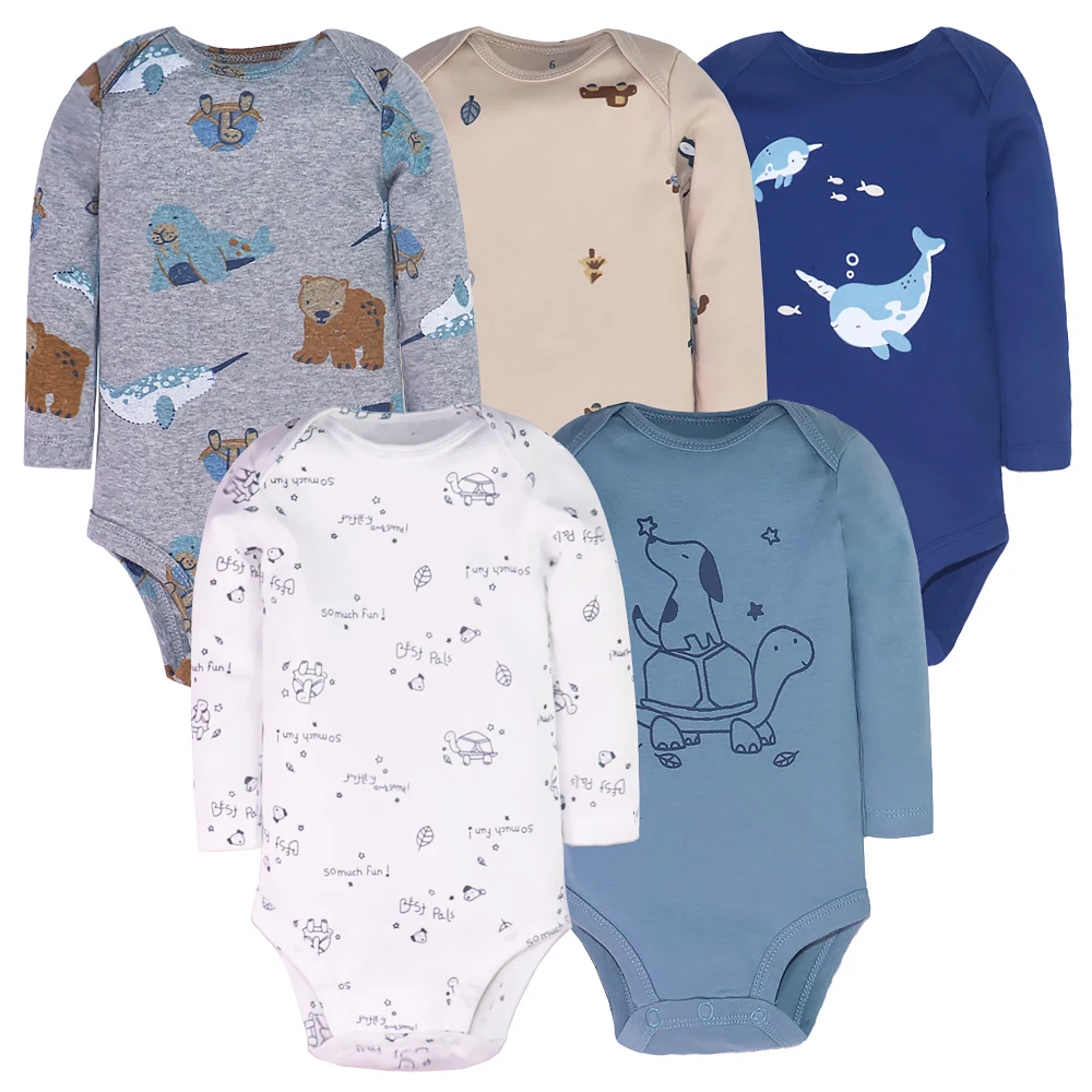 Newborn 5Pieces/Lot Baby Romper Cartoon Whale Print 100% Cotton Girl Boy 0-24M Cute Baby Clothes Infant Bebe Jumpsuits