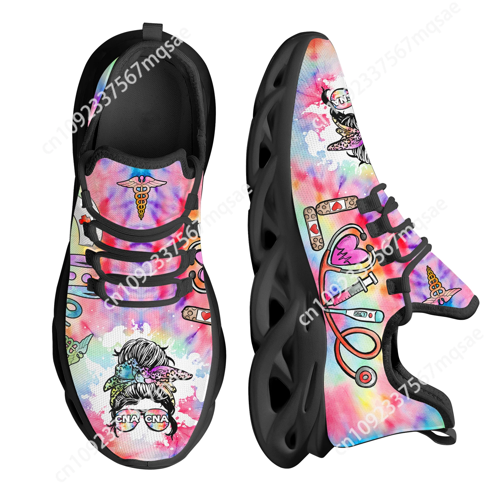 Custom Women's Nuse Sneakers Breathable Mesh Swing Shoes CNA EMT Nurse Mom Tie Dye Design Lace-up Running Shoes Tennis 2023