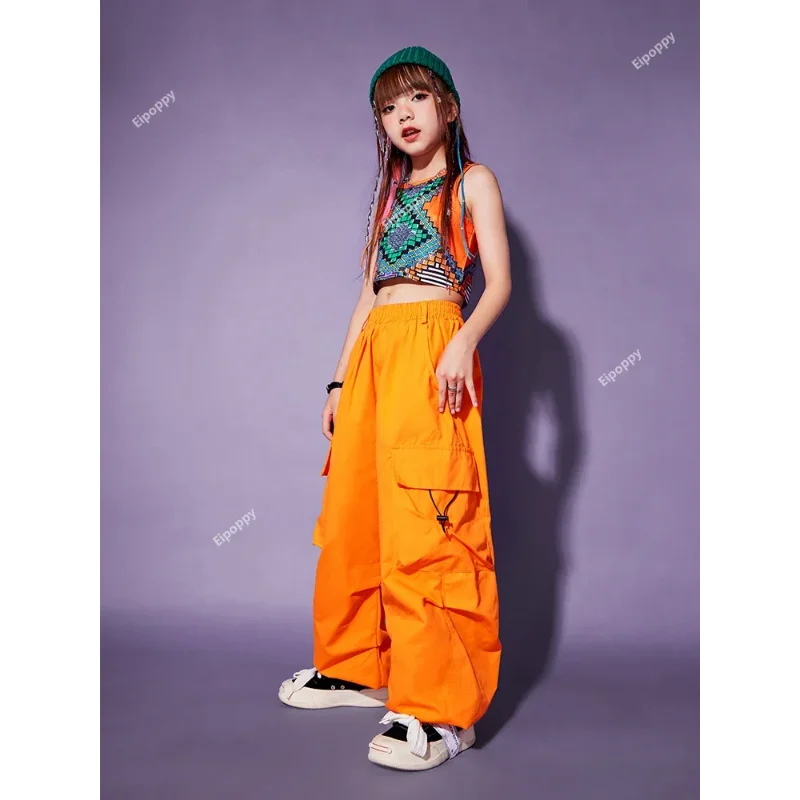 Hip Hop Street Dance Costume Set Kids Jazz Dance Costume Stage Performance Clothing Girls Work Pants Walking Performance Clothes