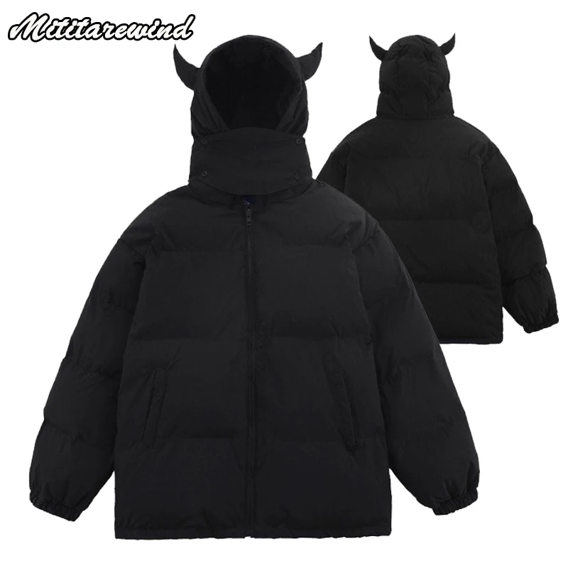 

Hip Hop Streetwear Jackets Men Autumn Winter Parkas Masked Collar Hooded Coats for Men Thick Warm Windbreaker Men Outerwear