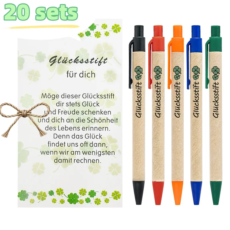 

20Sets Four-Leaf Clover Flower Ballpoint Pens Set with Cards And Strings for Students Office Stationery Supplies Meeting Pens