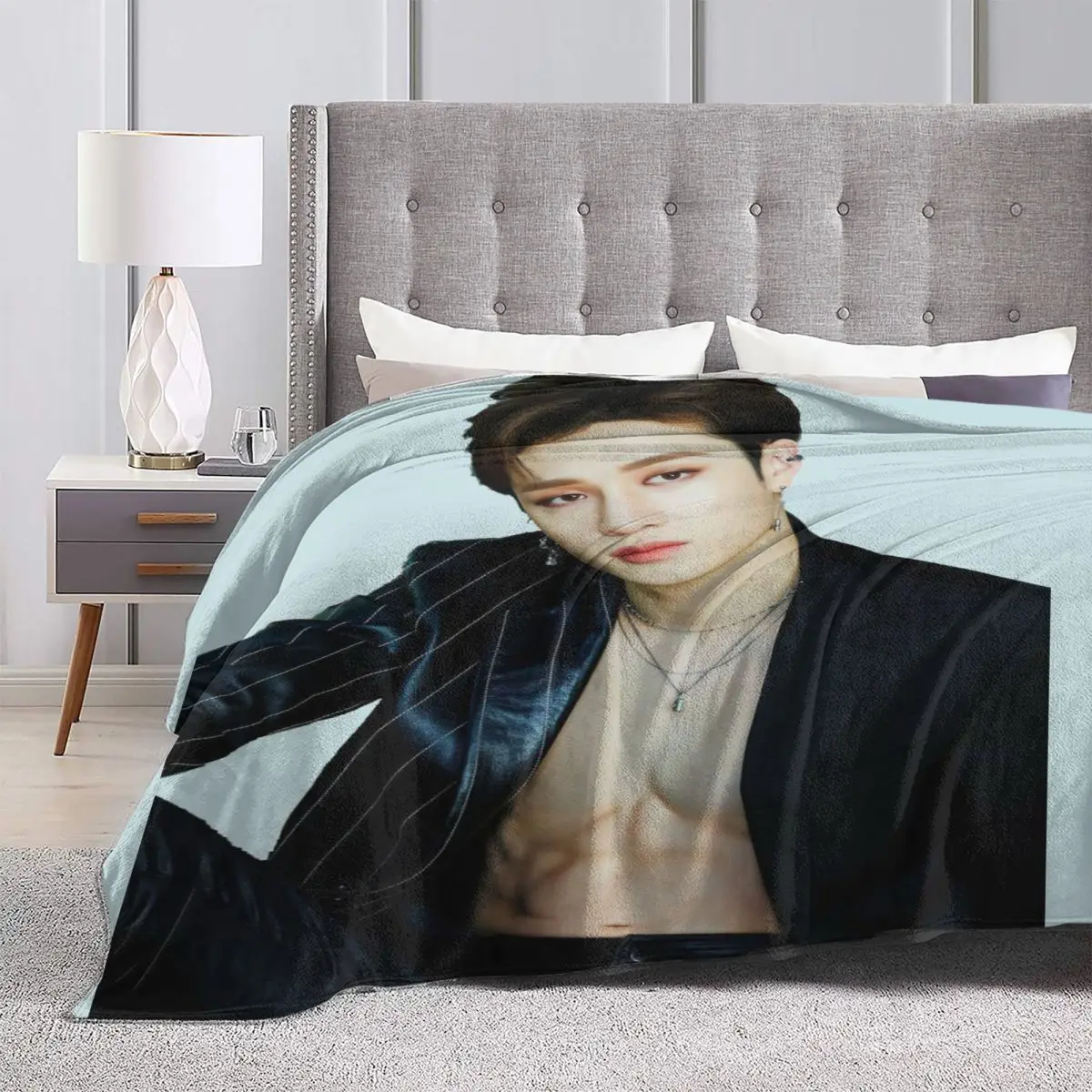 Warm Soft Blanket Travel Bang Chan Throw Blanket Korean Group Rapper Flannel Bedspread Living Room Printed Sofa Bed Cover