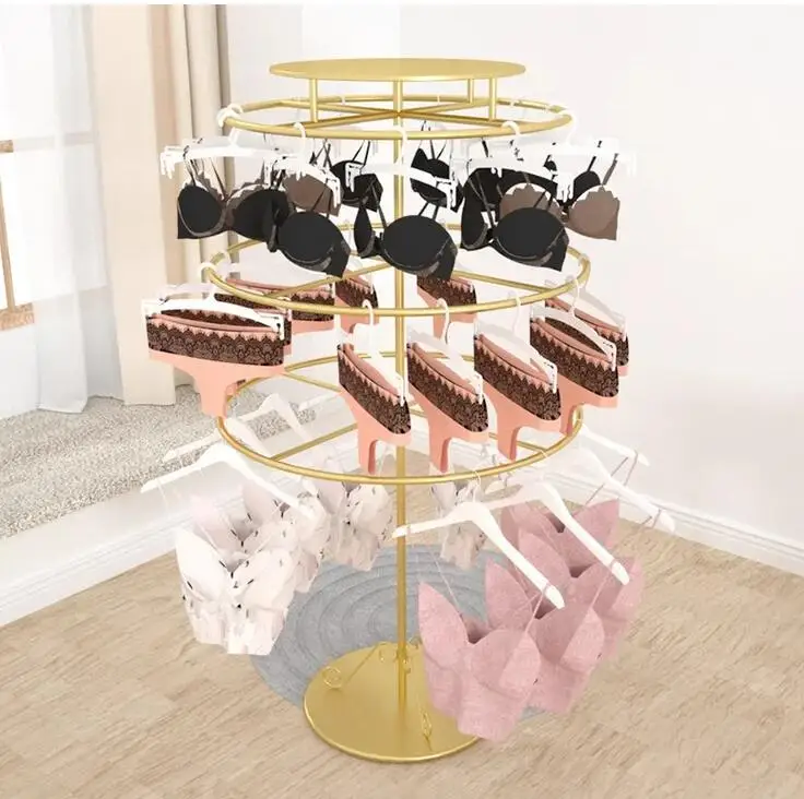 

Underwear store shelf gold display floor stand circular three-layer rotatable Nakajima bra underwear rack