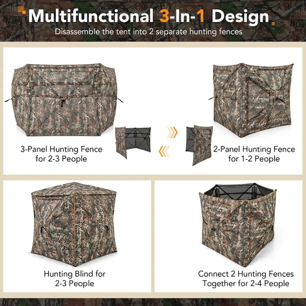 5-in-1 Detachable Hunting Blind, for 2-3 People with Skylight, Outdoor Camouflage Shelter, 1 Piece view 3