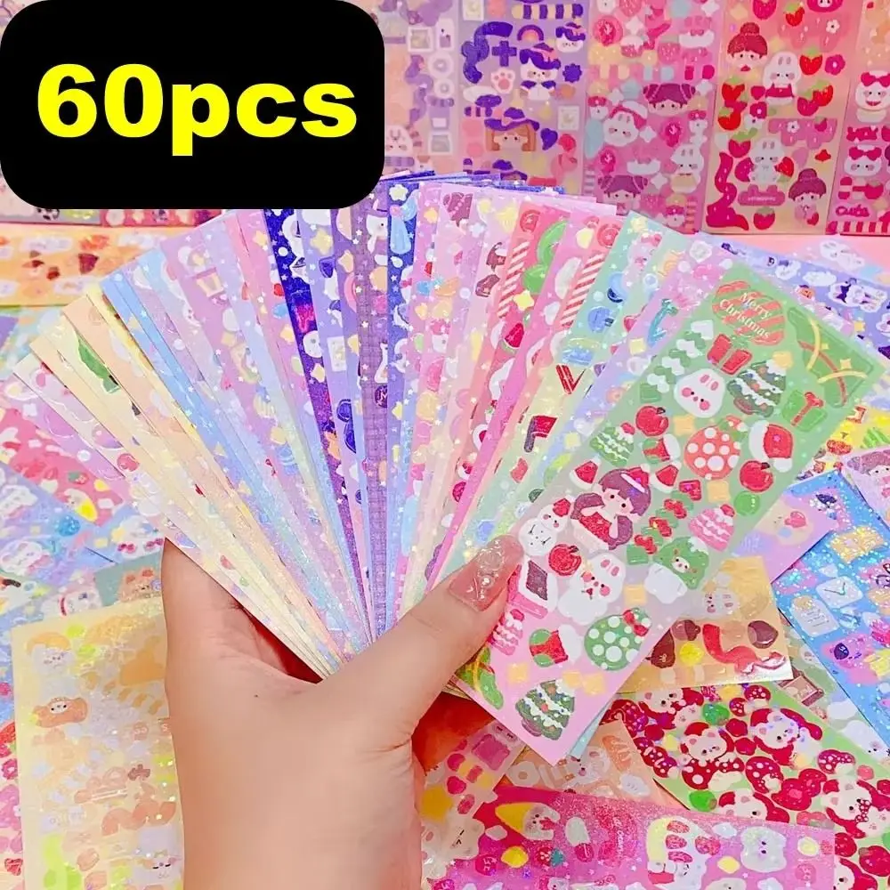 60PCS New Paper Kawaii Stickers Colored Waterproof Scrapbooking Korean Paper DIY Art Supplies Stickers Kids