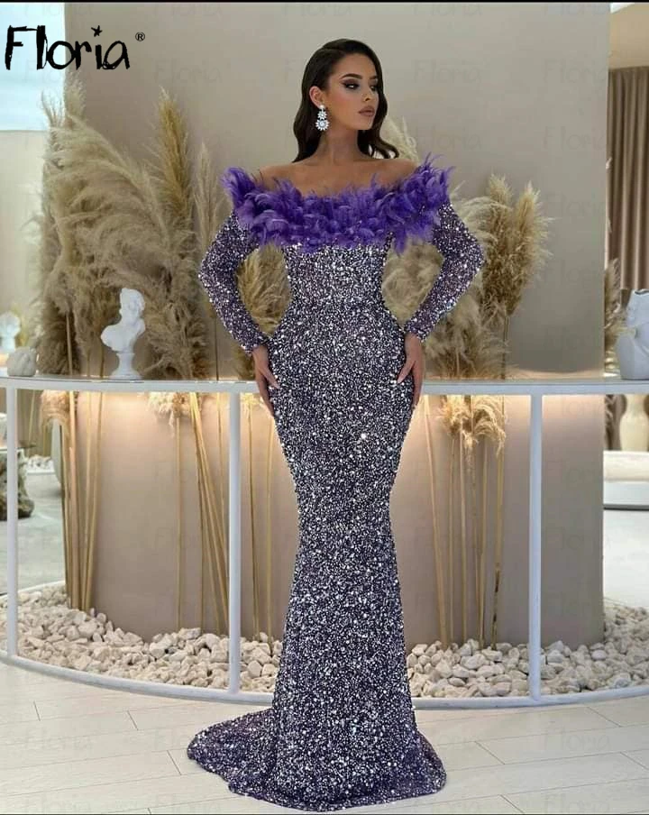 Vestido de festa roxo para dama de honra, mangas compridas, ombro, sereia, vestidos de noite formais, personalizados, noivado