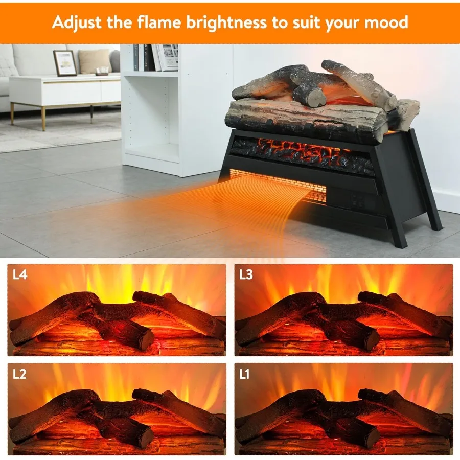 23 Electric Fireplace Log Set Fireplace Heater with Adjustable 4 Flame Brightness Realistic Flame Log Remote Control Timer Ther