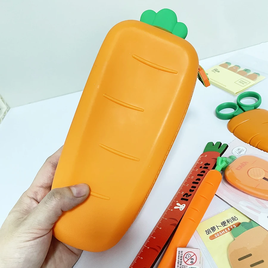 SKYSONIC 10pcs Carrot Series Stationery Set,Pencil Case,Knife,Ruler,Memo Notes Fot Kids Gift,Kawaii Cute School Home Suppliers