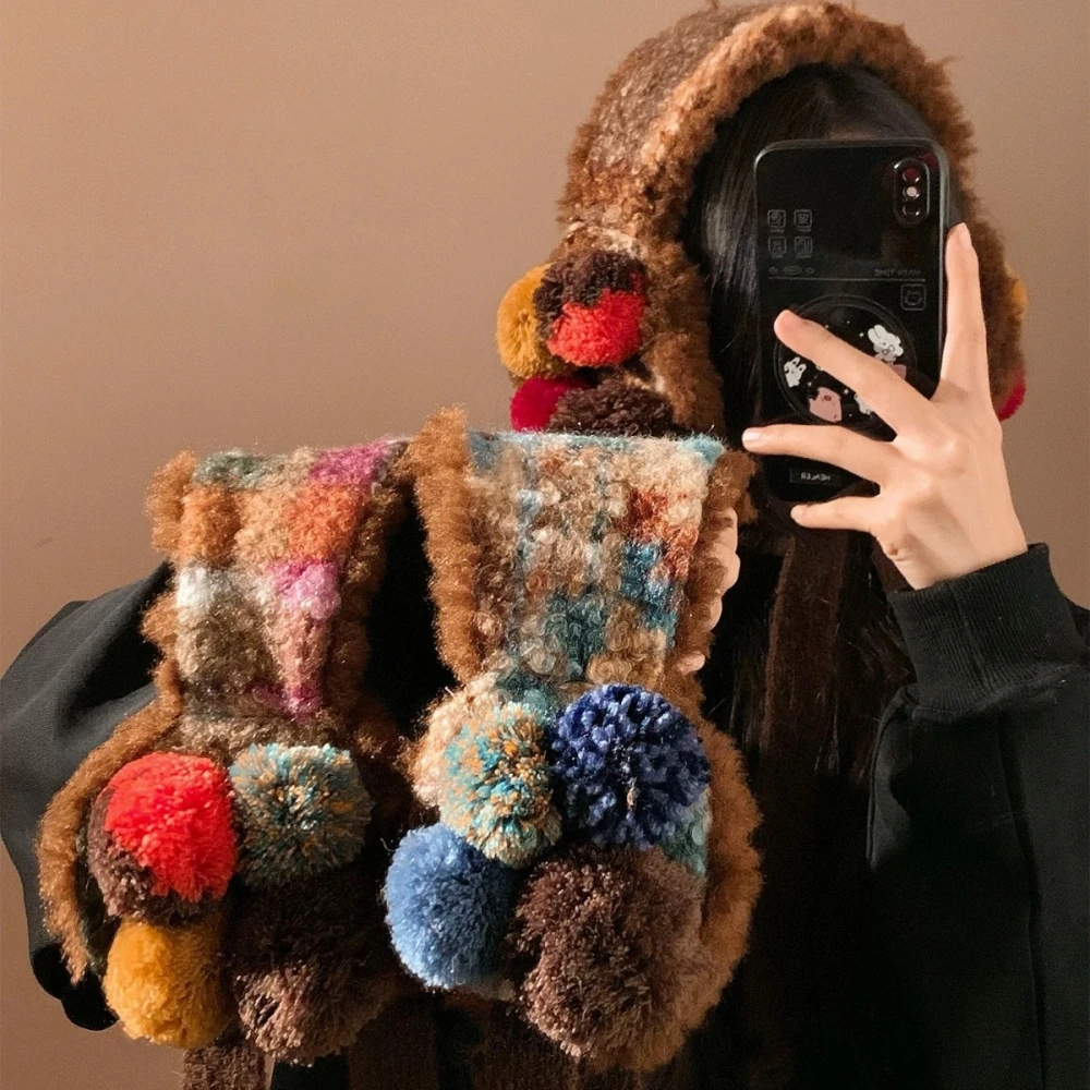 Winter Warm Mix Color Ear Muffs Cold Resistant Strap Plush Maillard Women's Earmuffs Head-mounted Patchwork Protector Ear Cover