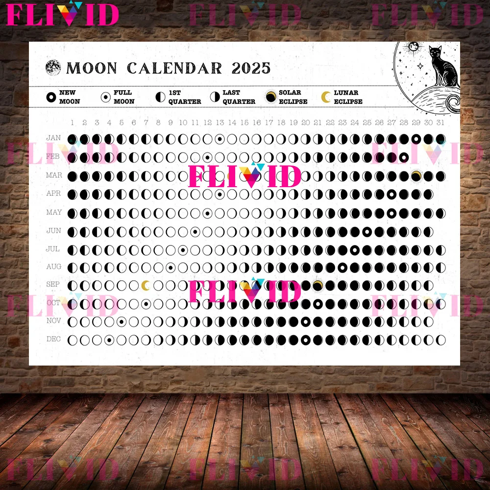2025 Moon Phase Calendar,Simplicity Wall Art Canvas Painting,New&Full Moons Lunar Calendar 2025,Abstract Art Poster Print Decor