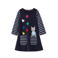 Jumping Meters 4-8T New Arrival Long Sleeve Princess Girls Dresses Dogs Embroidery Autumn Spring Birthday Gift Frocks Baby Dress